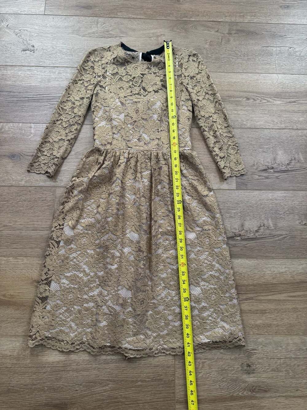 Boden Gold Metallic Lace Long Sleeve Midi Dress with Back Bow - Picture 3 of 16